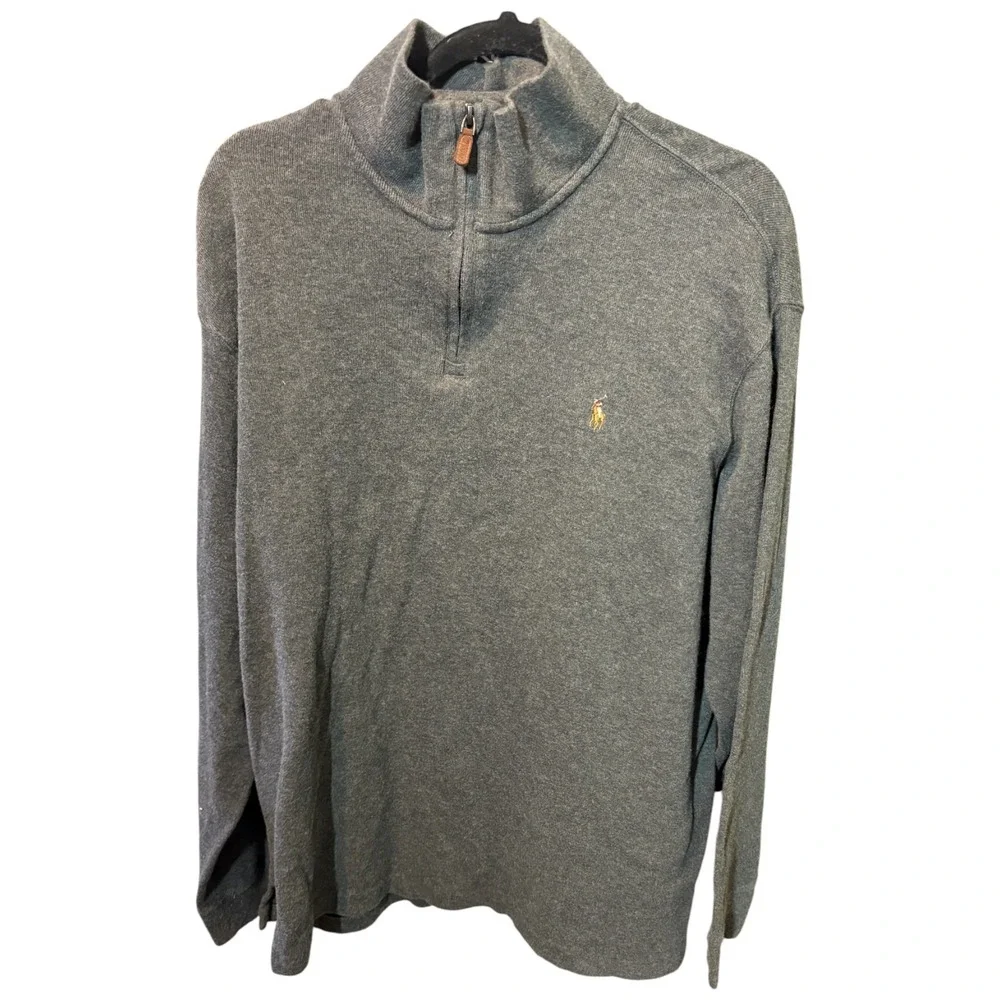 Polo Ralph‎ Lauren Estate Rib Sweater Men 2XL Heather Gray Knit Logo Quarter Zip